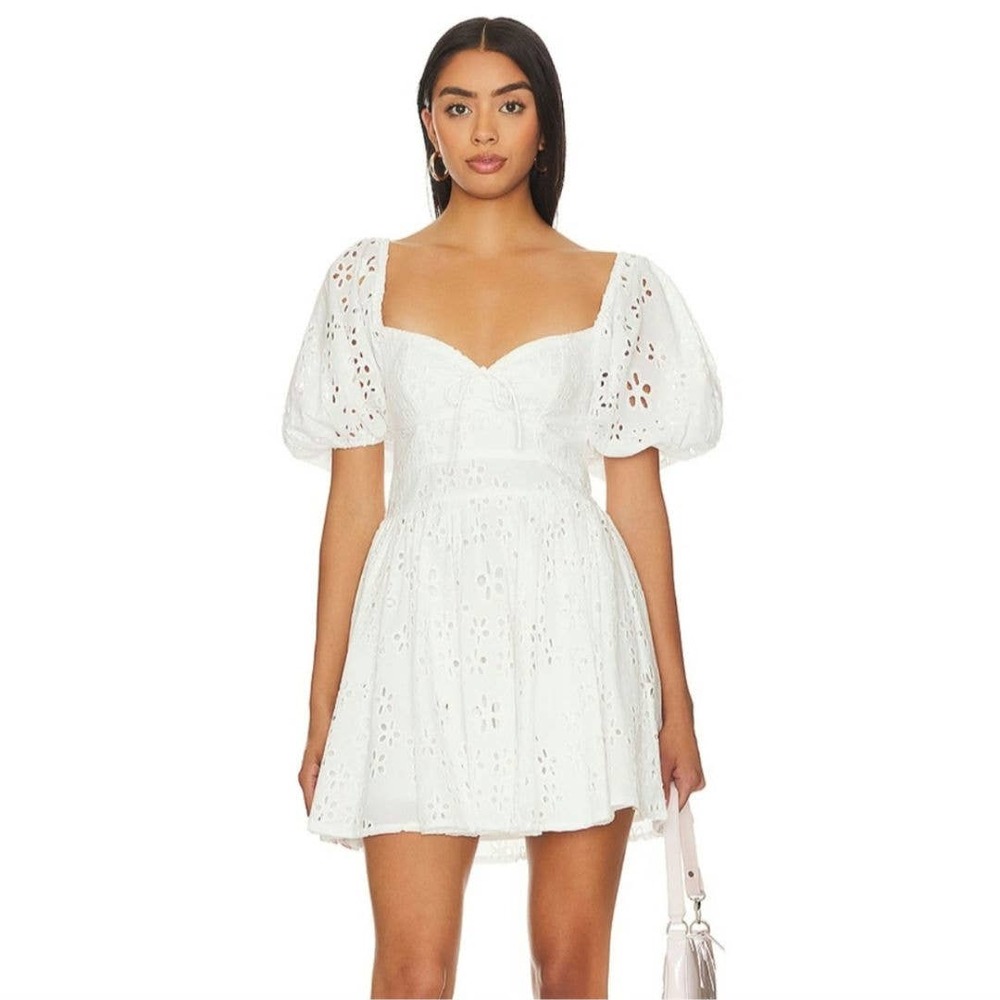 NEW For Love And & Lemons XL Jocelyn Eyelet Mini Dress White